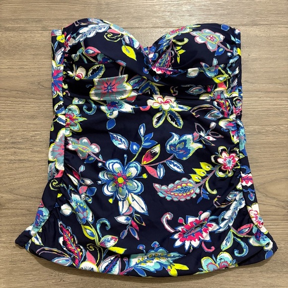 ANNE COLE Women’s Twisted Front Blue Floral Swim Top Tankini Sz S Tropical - Picture 4 of 8